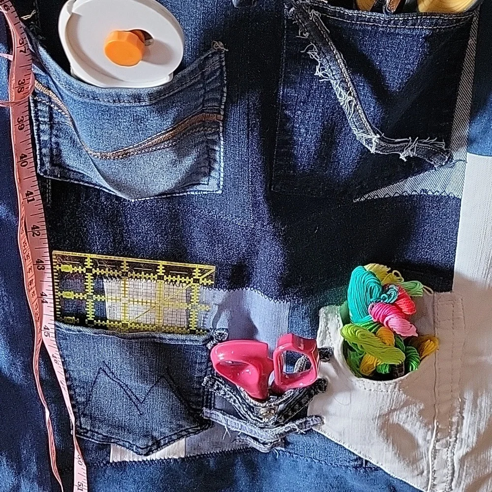 Upcycled Molly Made It Organizer Hand Crafted made from blue & white denim jeans